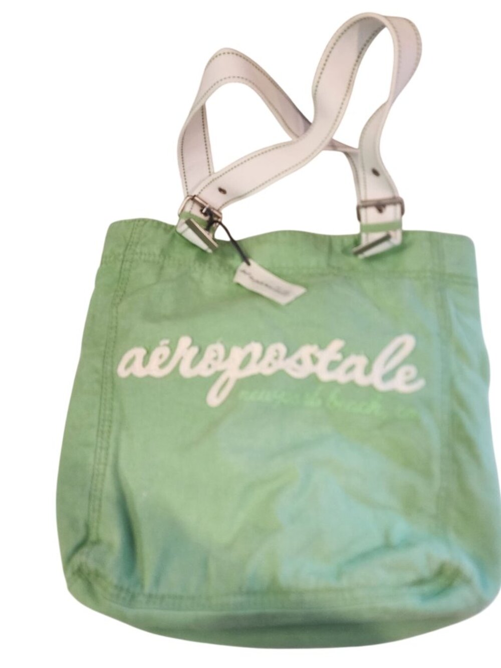 Aeropostale Canvas Tote Bag Lime Green lined inside pocket